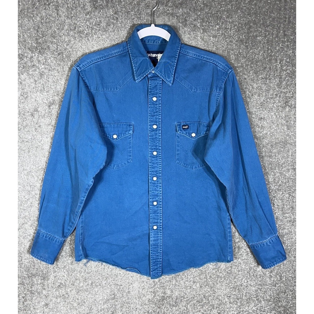 Wrangler Regular X-Long Tails Pearl Snap Altered Raw Hem Shirt Mens Size 15.5-34